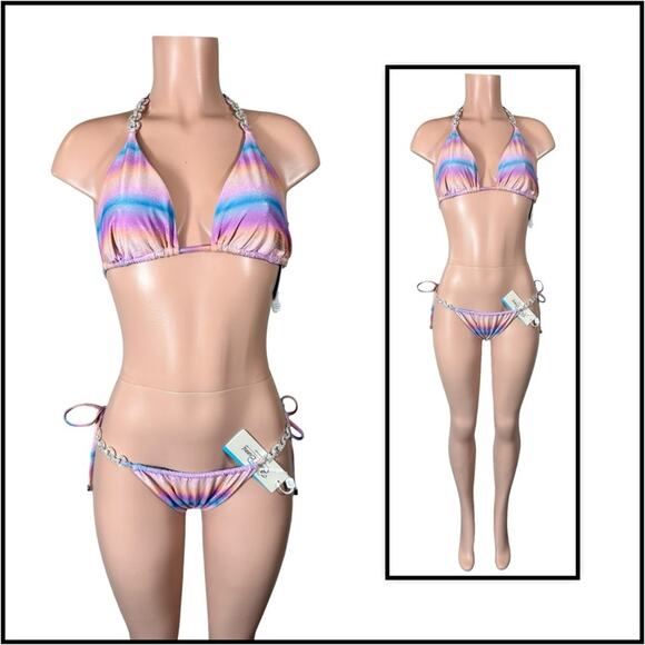 Beach Bunny Lover Triangle Top & Lover Tie Side Thong - Dawn Ombre $240 - Picture 2 of 12